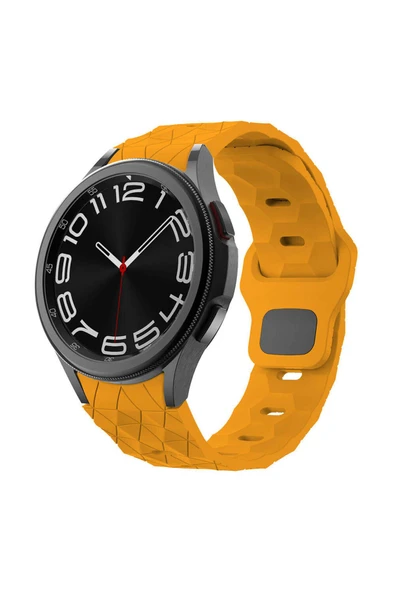 Boğazören Galaxy Watch 6 40mm Zore KRD-116 20mm Futbol Desenli Spor Tasarımlı Silikon Kordon-Sarı