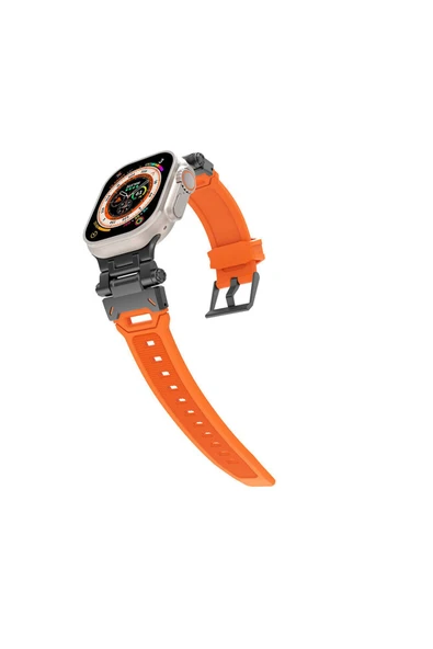 KILIFTECH Watch Ultra 49mm  Uyumlu CLO- KRD-108 Metal Başlıklı Silikon Kordon-Starlight-Mavi - Resim 2