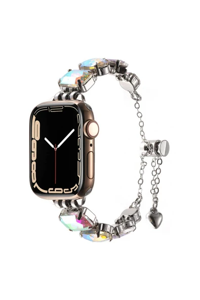 ezotech Apple Watch 7 45mm Zore KRD-115 Renkli Taş Tasarımlı Kordon-Rose Pembe - Resim 2