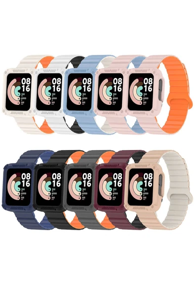 Noir318 Xiaomi Redmi Watch 2 Silikon Kordon Zore KRD-105 Strap Kayış-Gri-Turuncu - Resim 2