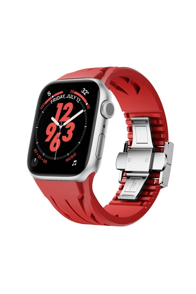 Noir318 Apple Watch 10 46mm KRD-127 Metal Tokalı Silikon Kordon-Kırmızı