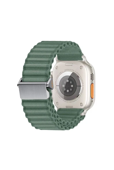 zore Watch Ultra 49mm Uyumlu Zore KRD-123 Naylon Kumaş Hasır Örgülü Kordon-Yeşil - 1