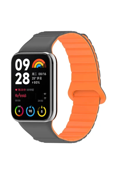PSR aksesuar Xiaomi Mi Band 8 Pro Silikon Kordon Zore KRD-105 Strap Kayış-Gri-Turuncu - Resim 4