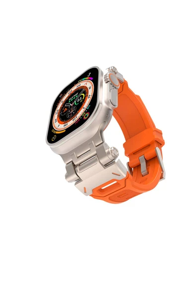kilifdakilif Watch 7 45mm CLO KRD-108 Metal Başlıklı Silikon Kordon-Starlight-Turuncu ürün görseli