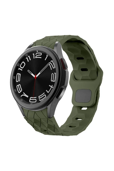 SAFA Galaxy Watch 6 40mm Zore KRD-116 20mm Futbol Desenli Spor Tasarımlı Silikon Kordon-Koyu Yeşil