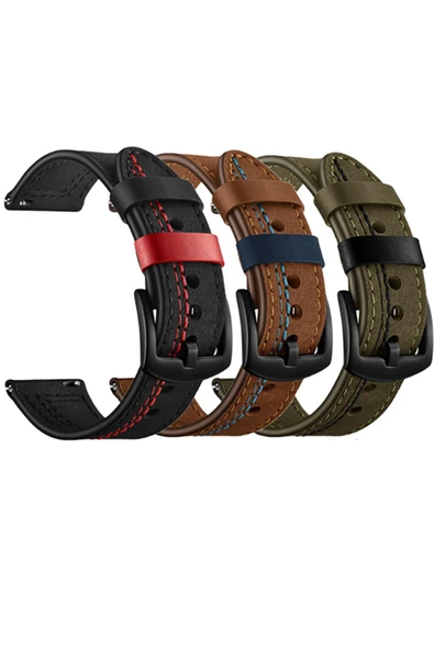 zore Galaxy Watch 42mm (20mm) Uyumlu KRD-19 Deri Zore Kordon-Yeşil - 4