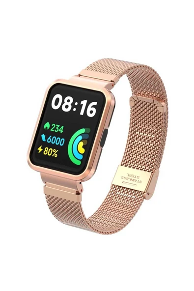 SAFA Xiaomi Redmi Watch 2 Lite Uyumlu KRD-66 Metal Zore Kordon Rose Gold
