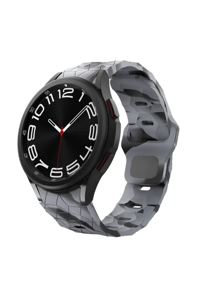 zore Galaxy Watch 6 40mm Zore KRD-116 20mm Futbol Desenli Spor Tasarımlı Silikon Kordon-Siyah-Gri