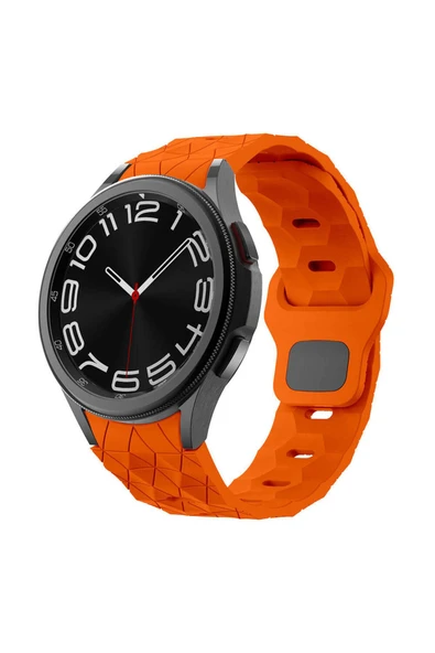 KILIFTECH Galaxy Watch 6 40mm Zore KRD-116 20mm Futbol Desenli Spor Tasarımlı Silikon Kordon-Turuncu
