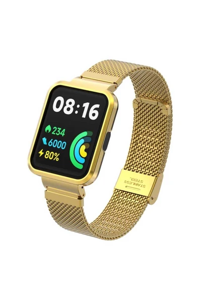 SAFA Xiaomi Redmi Watch 2 Lite Uyumlu KRD-66 Metal Zore Kordon-Gold ürün görseli