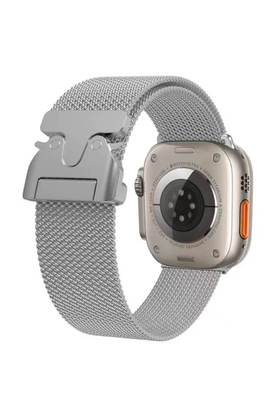 KILIFTECH Apple Watch 44mm Zore KRD-25 Metal Hasır Kordon-Gümüş - 1