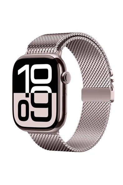 SAFA Apple Watch 44mm Zore KRD-121 Metal Hasır Kordon-Pembe