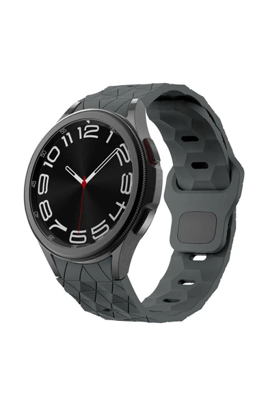 SAFA Galaxy Watch 6 40mm Zore KRD-116 20mm Futbol Desenli Spor Tasarımlı Silikon Kordon-Koyu Gri