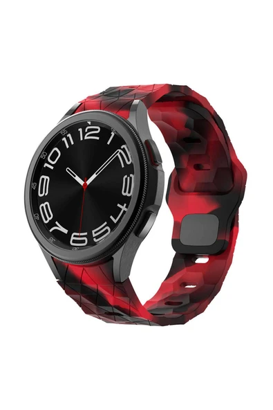 KILIFTECH Galaxy Watch 6 40mm Zore KRD-116 20mm Futbol Desenli Spor Tasarımlı Silikon Kordon-Siyah-Kırmızı