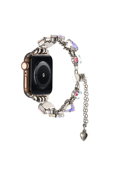 KILIFTECH Apple Watch 44mm Zore KRD-115 Renkli Taş Tasarımlı Kordon-Rose Pembe - Resim 6