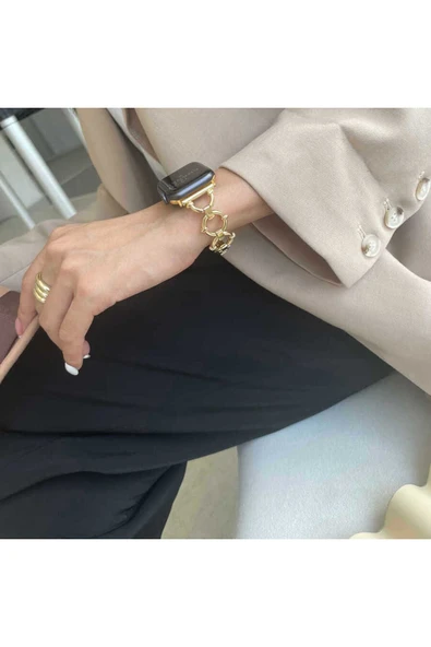 KILIFTECH Watch Ultra 49mm Kordon Uyumlu KRD-56 Metal Strap Kayış CLO- Gold - Resim 5