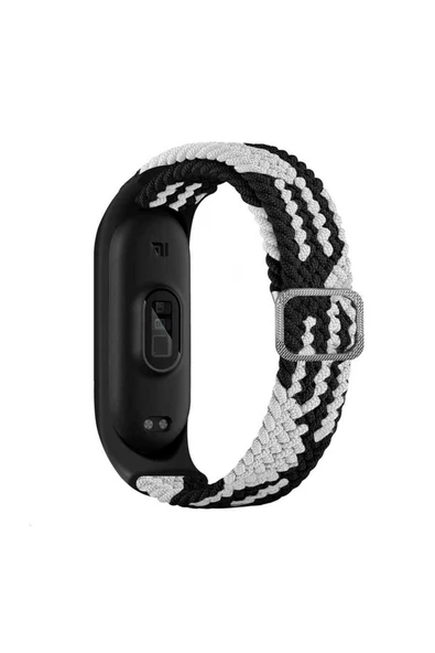 KILIFTECH Xiaomi Mi Band 6 Uyumlu KRD-49 Örgü Zore Kordon-Siyah-Beyaz
