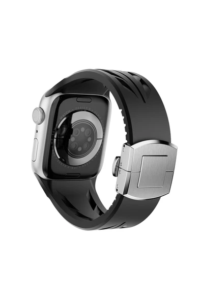 KILIFTECH Apple Watch 44mm KRD-127 Metal Tokalı Silikon Kordon-Kırmızı - 3