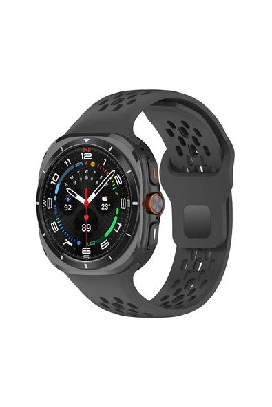 KILIFTECH Galaxy Watch Ultra 47mm Zore KRD-119 Delikli Tasarım Silikon Kordon-Siyah ürün görseli
