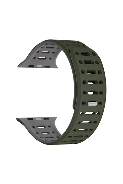 KILIFTECH Watch 10 46mm Uyumlu Zore KRD-124 Silikon Kordon Strap Kayış-Koyu Yeşil-Gri ürün görseli