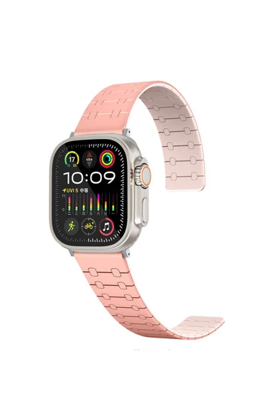 SAFA Apple Watch 38mm Zore KRD-111 Çizgili Desenli Silikon Kordon-Pembe