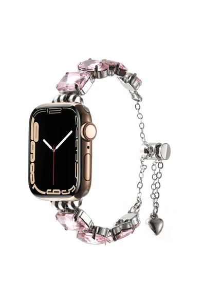 KILIFTECH Apple Watch Ultra 49mm Zore KRD-115 Renkli Taş Tasarımlı Kordon-Rose Pembe - 2