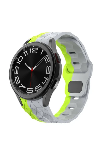 KILIFTECH Galaxy Watch 6 40mm Zore KRD-116 20mm Futbol Desenli Spor Tasarımlı Silikon Kordon-Gri-Yeşil
