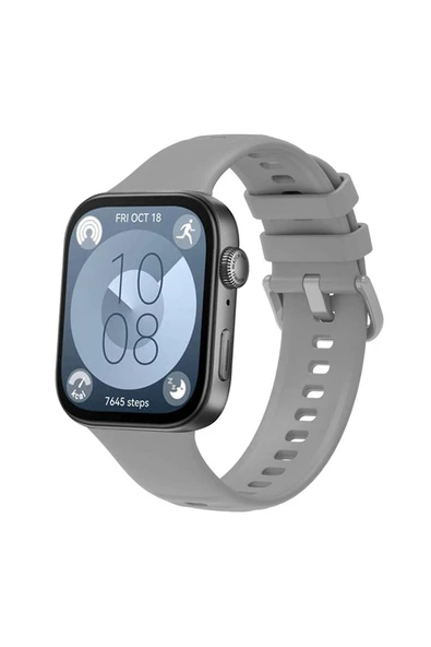 KILIFTECH Huawei Watch Fit 3 Band Serisi Klasik Kordon Silikon Strap Kayış-Gri