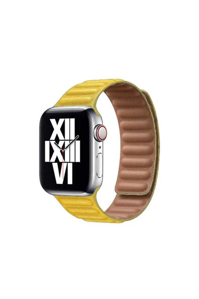 MORE TR Watch 44mm Uyumlu KRD-34 Deri Kordon-mtr-Sarı ürün görseli 1