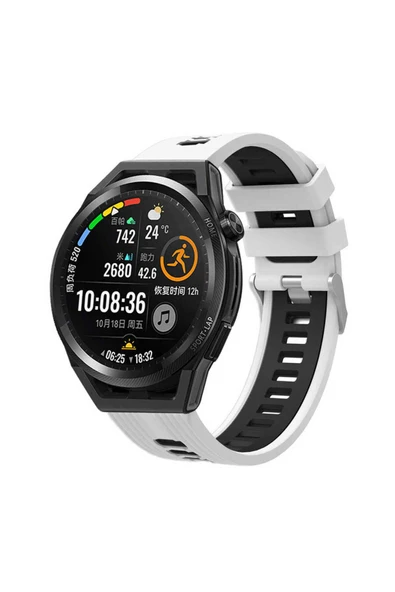 AdamaxAksesuar Huawei GT2 46mm KRD-55 Uyumlu Kordon-admx-Beyaz-Siyah