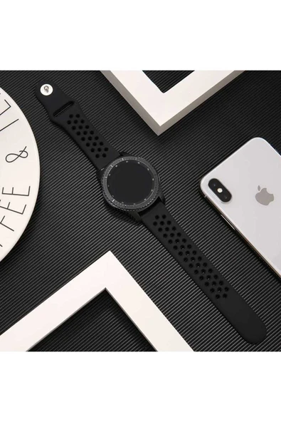 wenixs aksesuar Gear S3 (22mm) KRD-02 Uyumlu Zore Kordon-Siyah-Kırmızı - 6