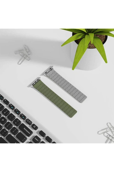 Doping Digital Apple Watch 7 41mm Zore KRD-111 Çizgili Desenli Silikon Kordon-Turuncu - Resim 6