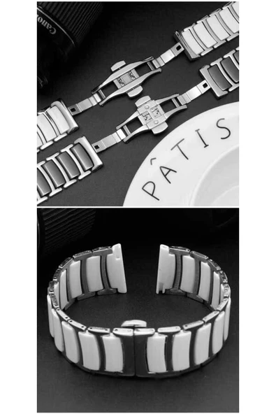 zore Gear S2 (20mm) Seramik Metal PAT Kordon Beyaz-Gold - Resim 8