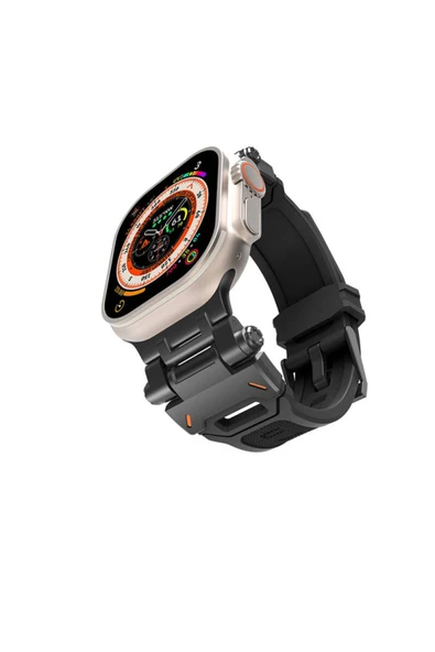 Black Pumas Apple Watch 42mm KRD-108 Metal Başlıklı Silikon Kordon ürün görseli