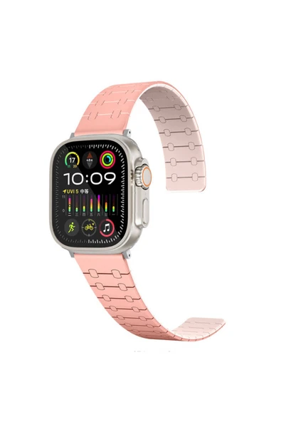 Black Pumas Apple Watch 7 45mm RNTC KRD-111 Çizgili Desenli Silikon Kordon-Pembe ürün görseli