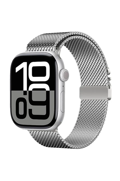 zore Apple Watch 7 45mm Zore KRD-121 Metal Hasır Kordon-Gümüş ürün görseli
