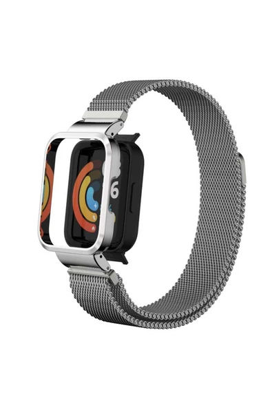 wenixs aksesuar Xiaomi Redmi Watch (Mi Watch Lite) Uyumlu KRD-58 Metal Zore Kordon-Siyah - Resim 4