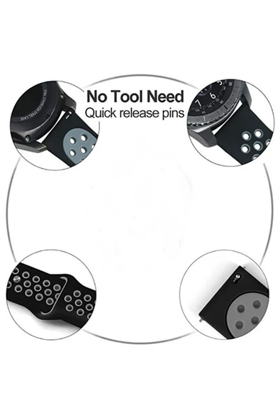 wenixs aksesuar Gear S3 (22mm) KRD-02 Uyumlu Zore Kordon-Siyah-Kırmızı - 8
