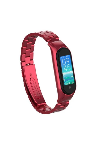 wenixs aksesuar Xiaomi Mi Band 6 Uyumlu KRD-04 Metal Zore Kordon-Kırmızı