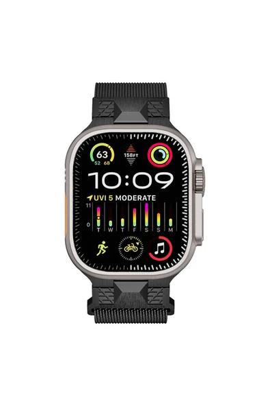 YuccaTech Apple Watch Ultra 49mm Zore KRD-107 Metal Hasır Kordon-Siyah ürün görseli