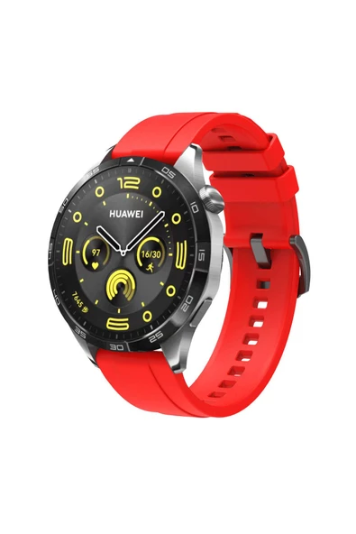 YuccaTech Huawei GT4 22mm Uyumlu CLO- KRD-95 Silikon Kordon-Kırmızı