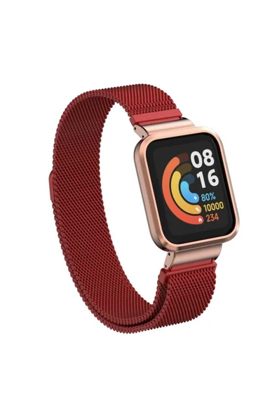 wenixs aksesuar Xiaomi Redmi Watch (Mi Watch Lite) Uyumlu KRD-58 Metal Zore Kordon-Kırmızı - 1