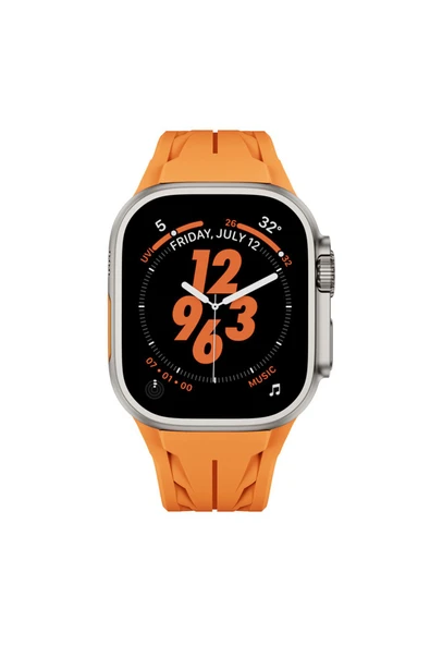 KILIFTECH Apple Watch Ultra 49mm KRD-127 Metal Tokalı Silikon Kordon-Turuncu - 5