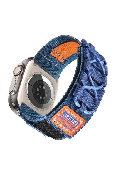 KILIFTECH Apple Watch 44mm Zore KRD-112 Orbital Örgülü Halat Tasarımlı Naylon Kumaş Hasır Kordon-Mavi - 5
