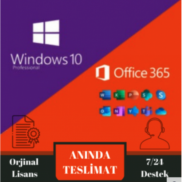 Windows 10 Pro + Office 365 Pro Plus 32-64 Bit Türkçe-İngilizce Global Destekli