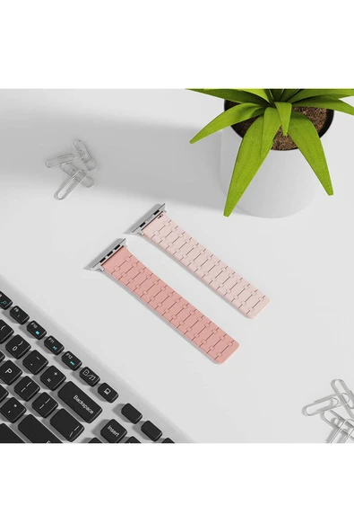 KILIFTECH Apple Watch 42mm Zore KRD-111 Çizgili Desenli Silikon Kordon-Turuncu - 4