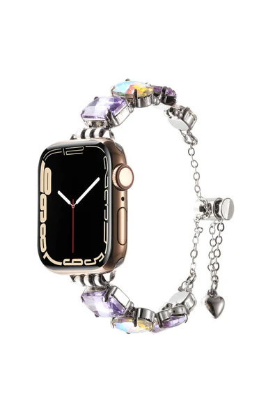 KILIFTECH Apple Watch 42mm Zore KRD-115 Renkli Taş Tasarımlı Kordon-Lila
