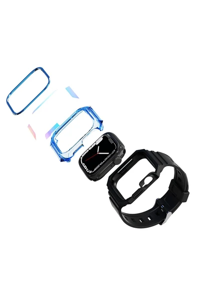 KILIFTECH Watch 44mm Uyumlu KRD-88 Sert PC Kasa Koruyuculu Uyumlu Zore Kordon-Mor - Resim 6