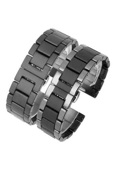 KILIFTECH Gear S2 (20mm) Mat Seramik Metal Zore Kordon-Parlak Siyah - Resim 3