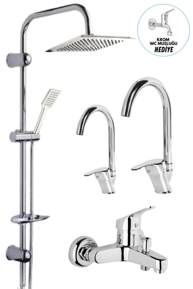 ESORA Dubai Robot Duş Sistemi, Baston Lavabo & Mutfak ve Banyo Bataryası 4'lü Set (WC Musluğu Hediyeli) ürün görseli 1